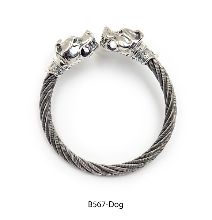 Animal Head Cable Bangle Bracelet with Dog